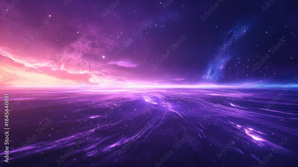 Obraz premium Universal forces creating an abstract nebula pathway, illustrating themes of data flow, technology, and futuristic connectivity across an expansive, colorful digital realm