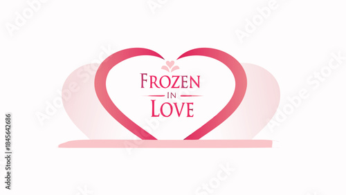 Heart shaped ice sculpture with frozen in love text on white background for valentine's day