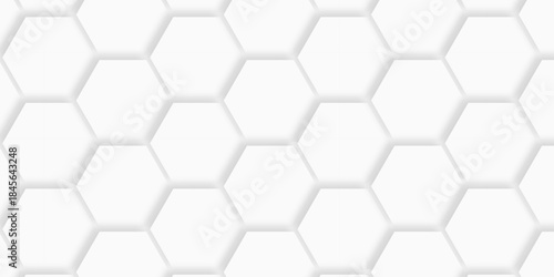 	
Abstract emboss paper hexagon geometric creative mosaic. white hexagon technology. vector grid honeycomb soccer hexagonal cell structure tile mess. texture emboss bee background.