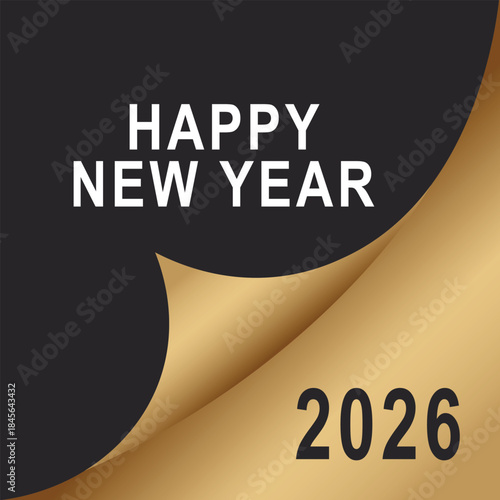 Elegant Happy New Year 2026 Celebration Design with Gold Curve