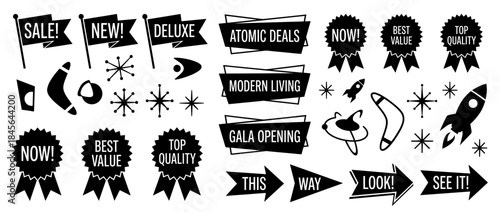 Mid Century Modern Atomic Sale Banners Vector Set