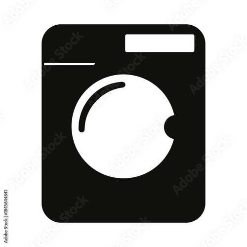 Black and white icon of a washing machine with round door symbol appliance