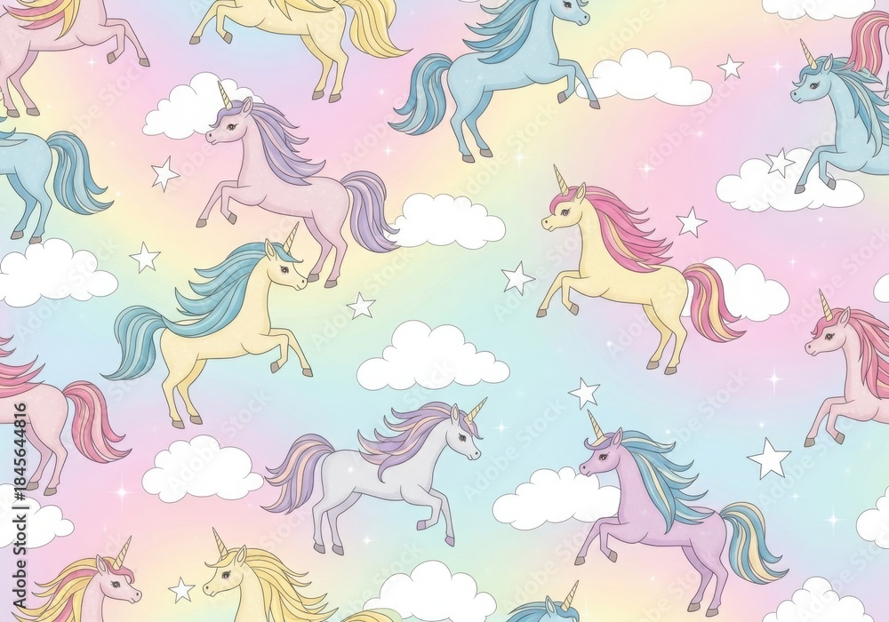 Obraz premium Whimsical unicorns in a pastel sky