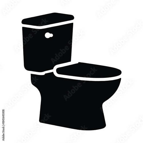 Black silhouette of a toilet bowl and tank on white background lavatory bathroom
