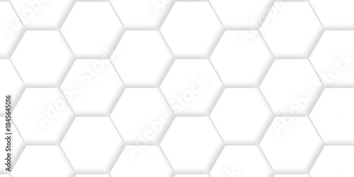 	
Abstract white paper hexagon geometric creative wall decoration mosaic. white hexagon technology. vector grid honeycomb soccer hexagonal cell structure tile mess. emboss bee background.
