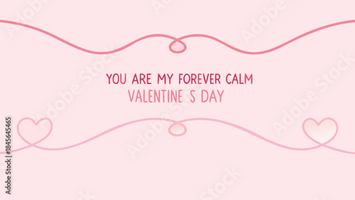 Valentine's day card with pink background and hearts, romantic calm design