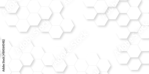 	
Abstract emboss paper hexagon geometric creative mosaic. white hexagon technology. vector grid honeycomb soccer hexagonal cell structure tile mess. texture emboss bee background.