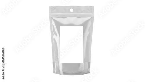 Clear stand-up pouch PNG isolated on transparent background, flexible packaging mockup for food product presentation and branding