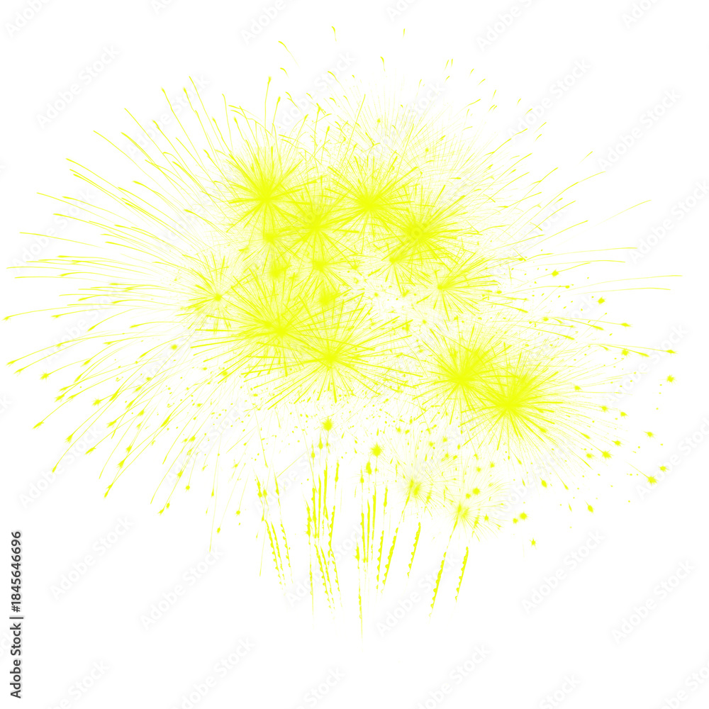 Obraz premium Vibrant yellow fireworks explode against white background