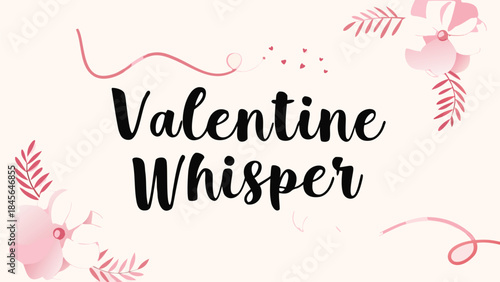 Soft red waves ornamental calligraphy for valentine's day with floral elements and elegant text