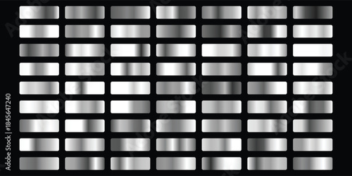 Gold rose, silver, black and gold texture gradation background set. Metallic vector gradients. Elegant, shiny big gradient collection for chrome button, ribbon, metal frame, border, label design.