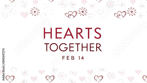 Valentine's day poster with red and white hearts and florals design for february 14th celebration