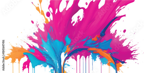 Dynamic Abstract Watercolor Paint Burst with Vibrant Color Splashes on Clean White Background
