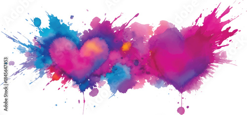 Abstract artistic pink and colorful watercolor paint splash pattern, ink drop texture, and grunge vector illustration on paper
