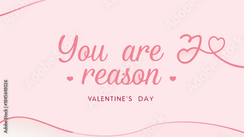 Romantic cursive writing with valentine's day message on pink background with hearts and wavy lines