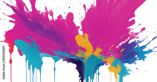 Abstract colorful watercolor background splash texture with hand-drawn paint strokes and winter ice pattern