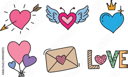Romantic Valentine Heart Vector Icon Set in Red and Pink Design