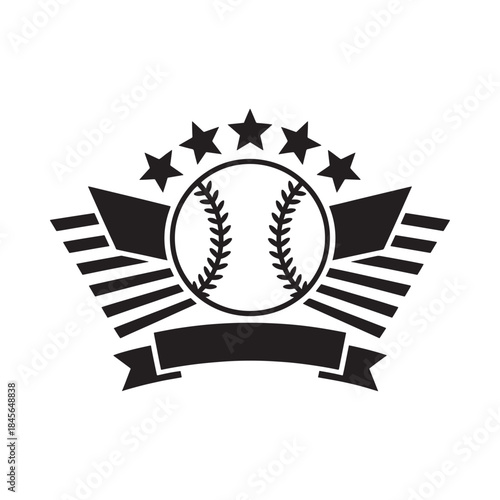 Baseball emblem with stars and laurel wreath design in monochrome style