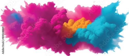 Color Powder Burst Explosion Abstract Cloud Isolated on White Background for Modern Graphic and Advertising Designs