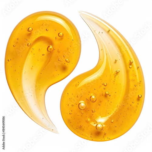 Swirled viscous yellow substance with bubbles, on white background