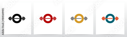 Flat Color Barbell Slipped in Letter Initial Logo Design O