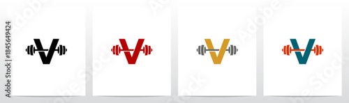 Flat Color Barbell Slipped in Letter Initial Logo Design V