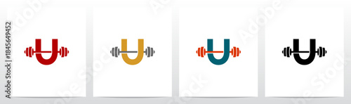 Flat Color Barbell Slipped in Letter Initial Logo Design U