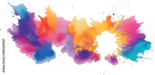 Dynamic Watercolor Paint Splash Abstract Background with Bright Multicolor Stains for Creative Design and Marketing Projects