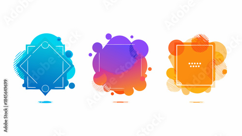 Abstract colorful geometric shapes with fluid gradients and white frames