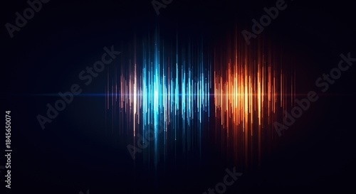 Vibrant sound wave pattern with blue and orange lights on dark background