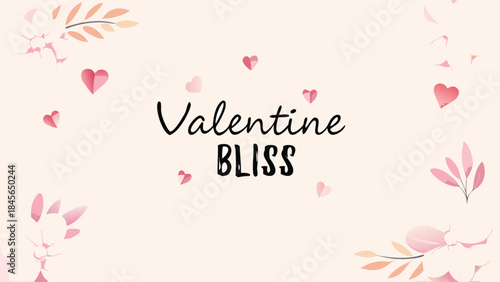 Valentine bliss greeting card template with elegant letterforms and subtle heart shine on soft pink background