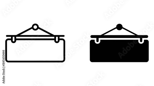Outline and glyph style icons depicting an empty rectangular hanging sign