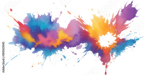Colorful watercolor paint splatters, ink blots, and artistic grunge texture patterns for abstract design