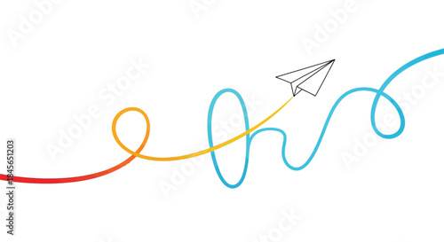 Paper airplane journey isolated on white background, Vector