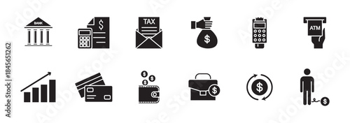 Personal finance vector icons for savings, investment, tax, and money management. Ideal for banking and budgeting apps.