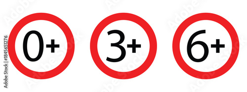 Age Limit and Adult Content Icon Set – 0 to 21+ Years Vector Symbols, Red Circle Age Restriction Signs, 10 EPS Illustrations