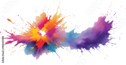 Dynamic Abstract Holi Paint Powder Explosion with Bright Color Dust Clouds and Energetic Splash Effect Isolated on White Background