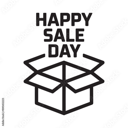 Happy sale day advertisement with an open box graphic illustration
