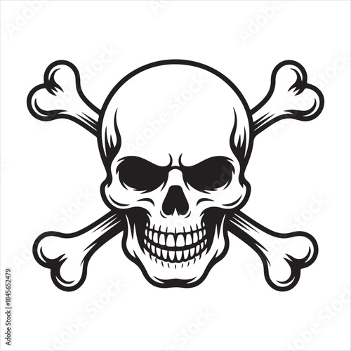Classic skull and crossbones illustration in stark black and white