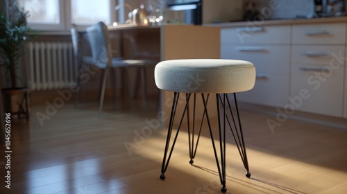 Contemporary kitchen with laura modern stool featuring metal legs and round seat