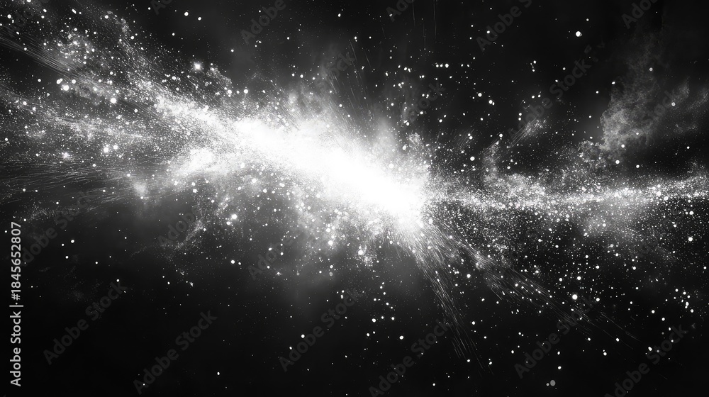Obraz premium Cosmic energy creates a brilliant explosion of glowing particles and swirling dust. Forming an expanding nebula across the dark expanse of the universe. Symbolizing creation and infinite possibilities