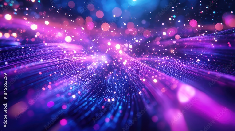 Fototapeta premium Abstract background showing flowing luminous lines and sparkling particles creating a dynamic visual representing data, technology, or festive celebration with a modern aesthetic