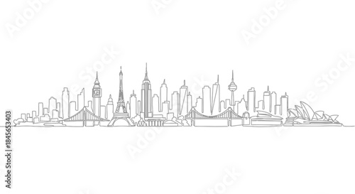 Iconic skylines of the world isolated on white background, Vector