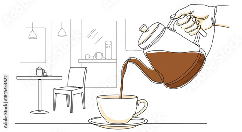 Pouring coffee in a café isolated on white background, Vector