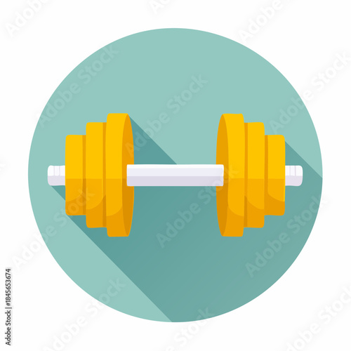 Fitness Icon: A vibrant illustration of a yellow dumbbell set against a soothing teal backdrop, perfect for fitness concepts, and highlighting strength and exercise.