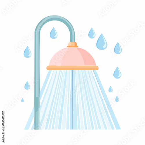 Refreshing Water Shower: An illustration of a shower head gracefully dispensing a cascade of refreshing water droplets. Capturing the essence of cleanliness and rejuvenation.