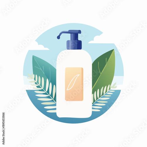 Eco-friendly Skincare Essentials: A minimalist depiction of a skincare product, nestled amidst botanical elements, hinting at natural ingredients and sustainable beauty practices.