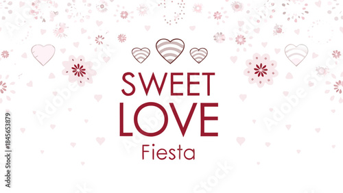 Valentine's day party theme with heart and floral patterns, sweet love fiesta celebration
