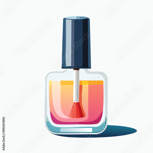 Nail Polish in Close-up: A stylized illustration of a nail polish bottle, the transparent container holding a vibrant shade of lacquer. A brush is ready for manicure