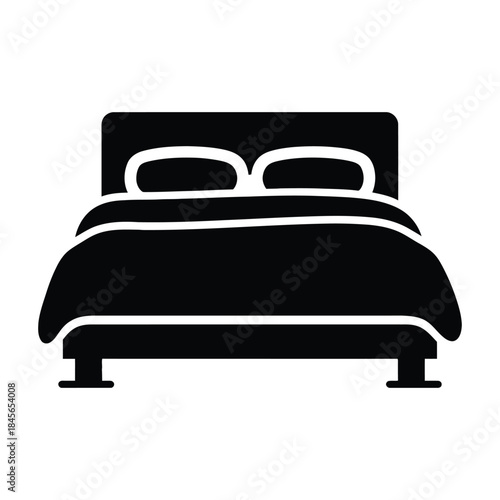 Black silhouette of a double bed with pillows and duvet bedroom furniture